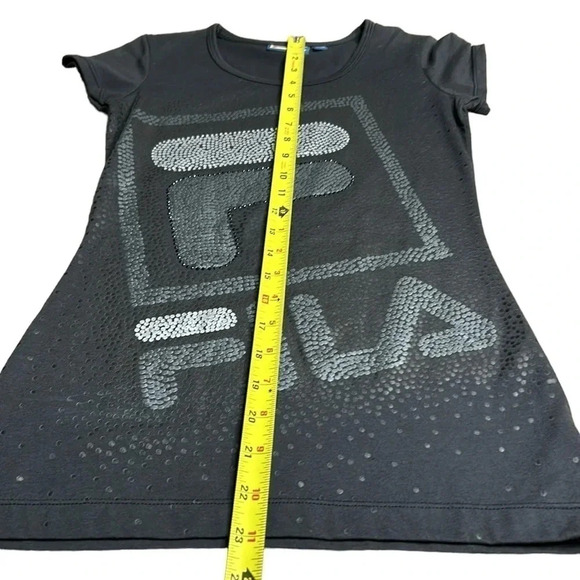 Y2K  vintage FILA  XS  fitted t shirt , NWT ,Black,beaded logo,large print - Picture 5 of 11